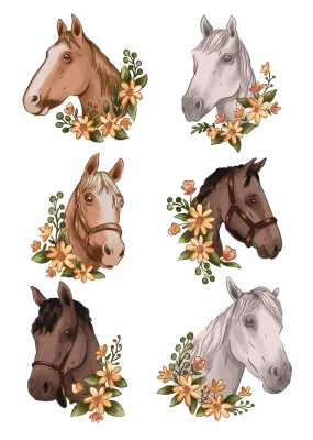 Watercolor Floral Horses